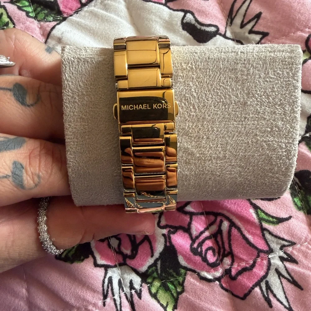 Michael Kors Gold-Tone Crystal Accent Chronograph Watch - Picture 4 of 5